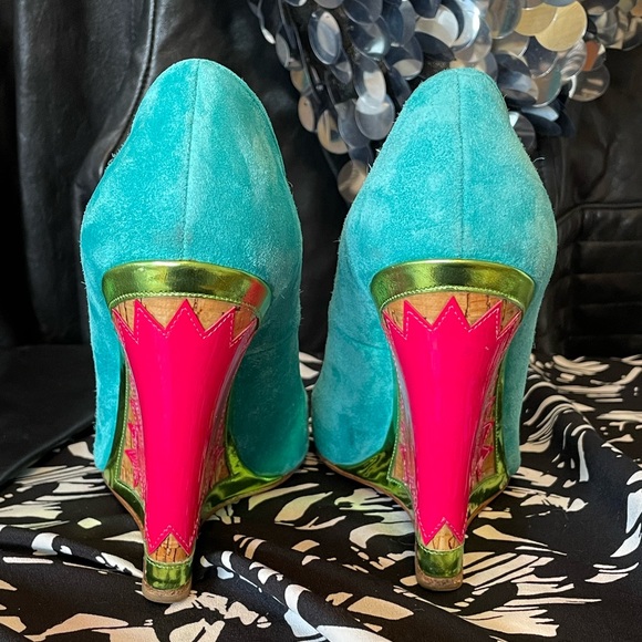 Christian Louboutin Very Prive Suede Wedge 35.5 Vibrant Multicolor - Picture 4 of 9